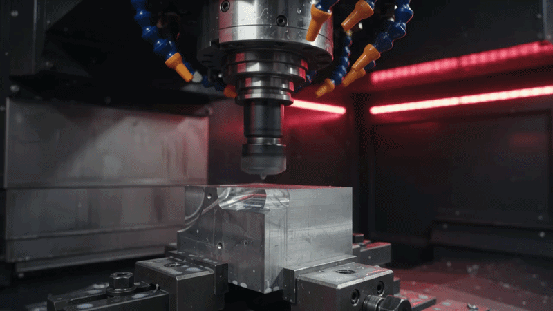 CNC machine carving a titanium aerospace wing