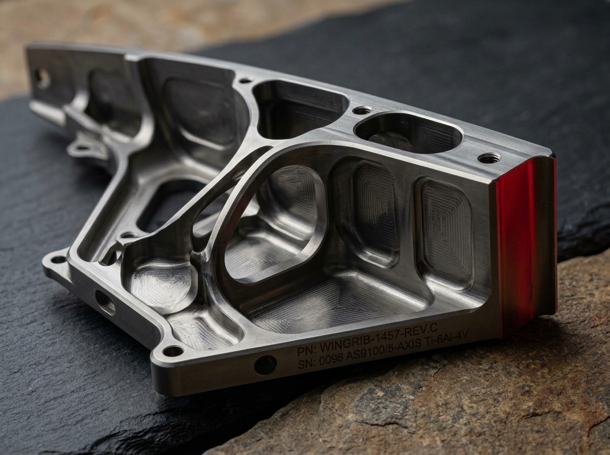 Machined titanium aircraft wing rib for aerospace applications