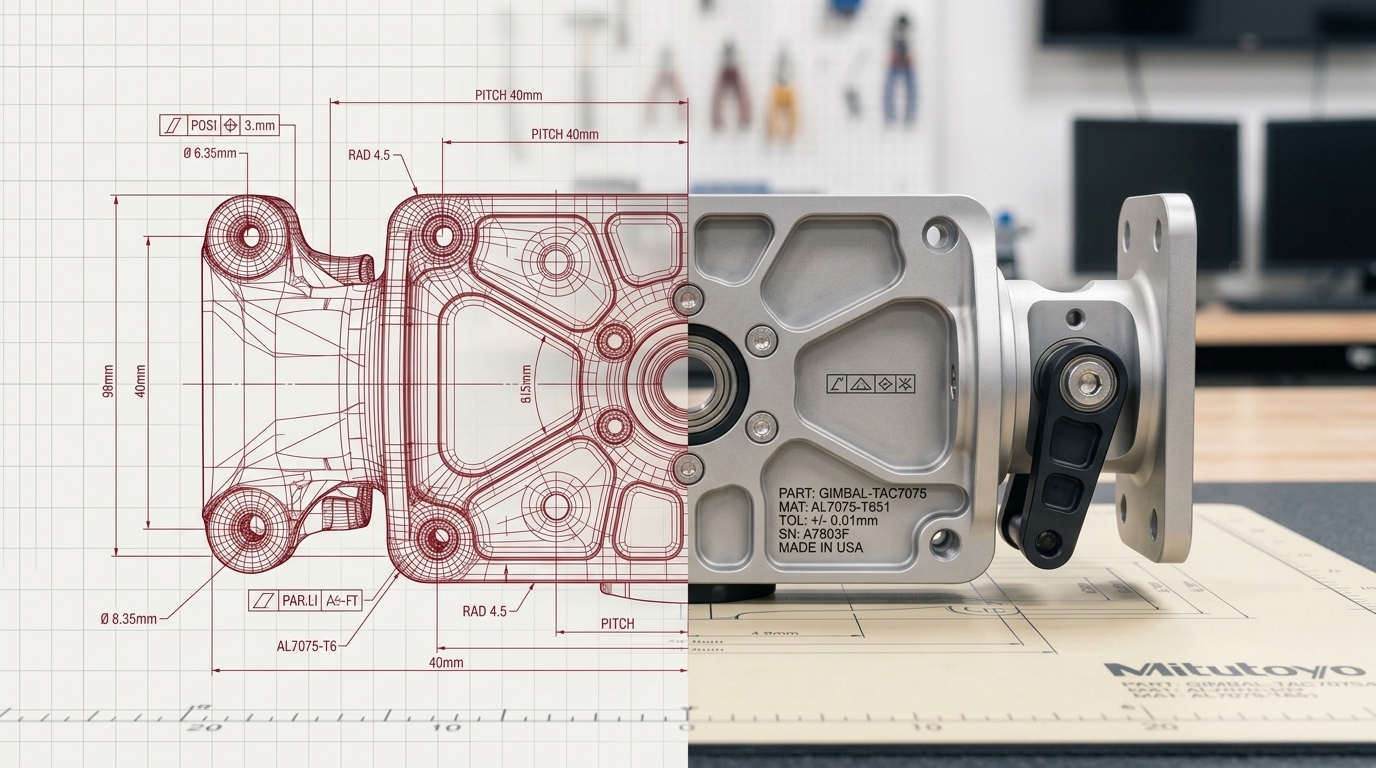 Aluminum gimbal bracket CAD transition for precision manufacturing